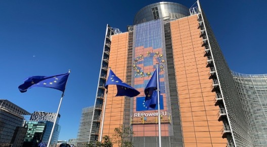 Fotografia della facciata principale del Palazzo Berlaymont in un giorno di cielo azzurro